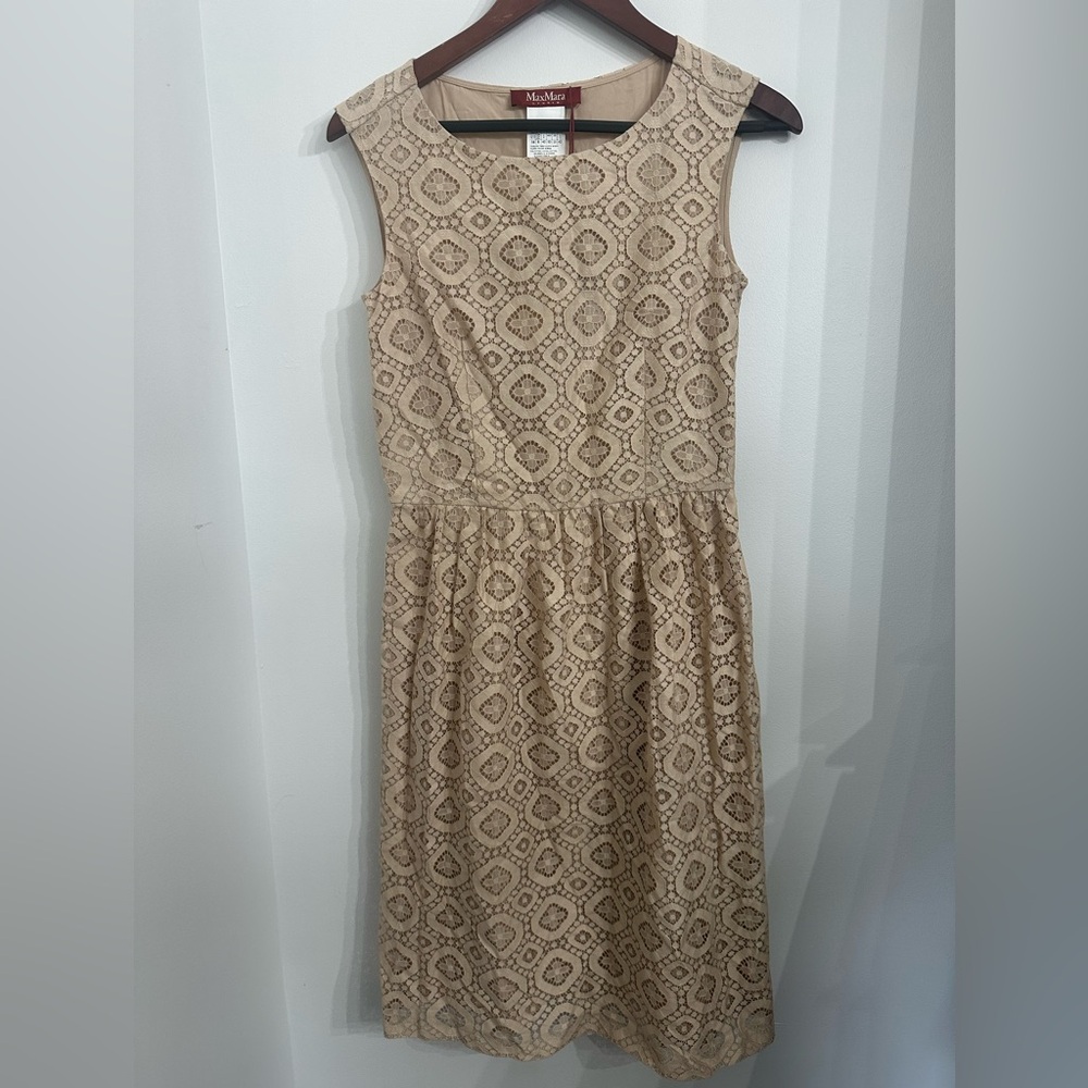 NWT $495 MaxMara Tan A-line Sleeveless Dress